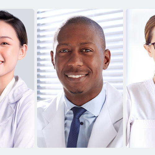 Dermatologista examinando a pele de um paciente com dermatosc&oacute;pio. Ci&ecirc;ncia para pele sens&iacute;vel.