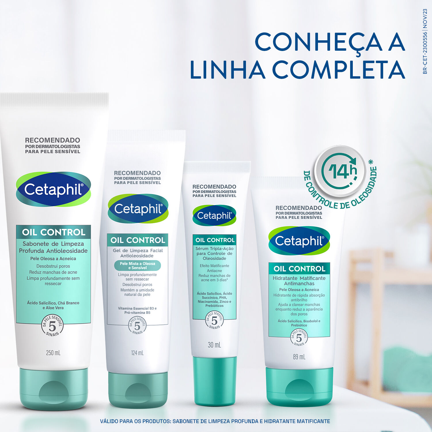 Frasco de Cetaphil Oil Control Hidratante Facial para pele oleosa em fundo branco minimalista