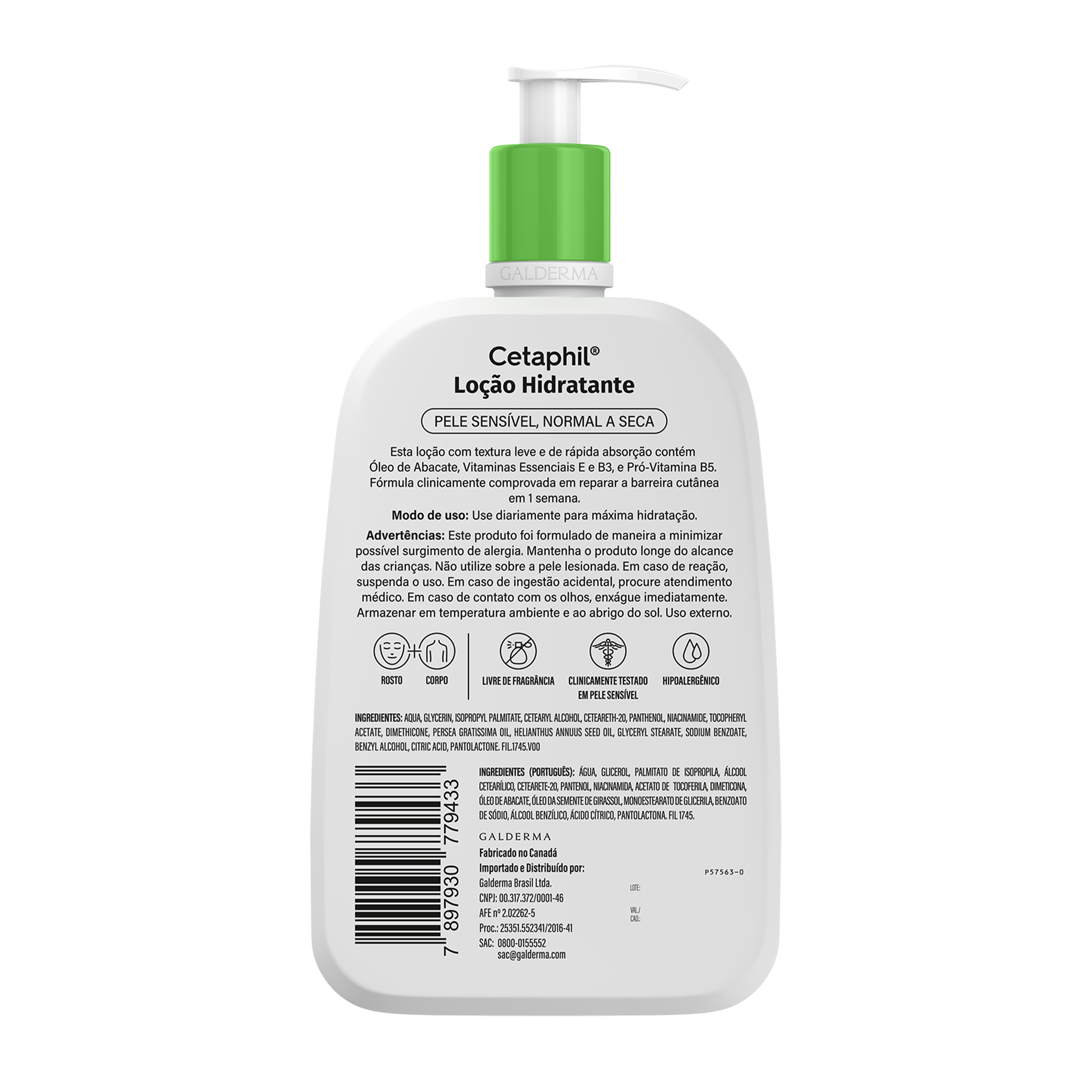 Lo&ccedil;&atilde;o Hidratante Cetaphil Litr&atilde;o 1L verso embalagem