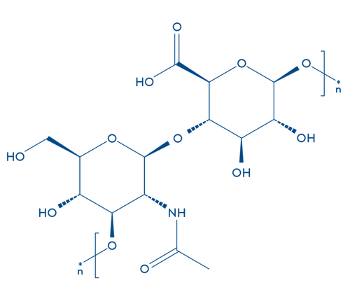 Estrutura molecular do &aacute;cido hialur&ocirc;nico, umectante para a pele.